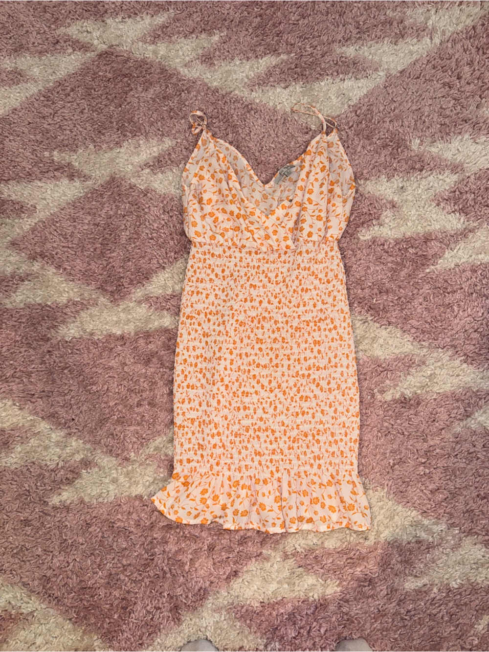 Love Tree Orange Floral Smocked Midi Dress